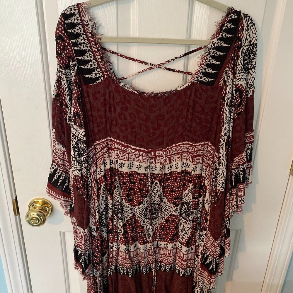 Free People Multi Printed Burgendy Dress